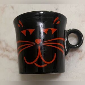 Vtg FIESTA Homer Laughlin Black Cup Mug Orange Cat Face Fiestaware Retired